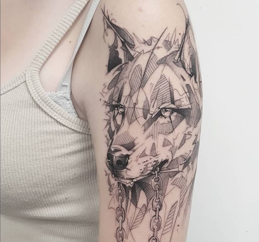 Lupo elaborato sul braccio