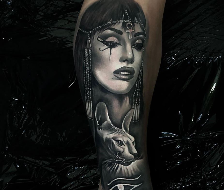 Tatuaggio cleopatra e gatto