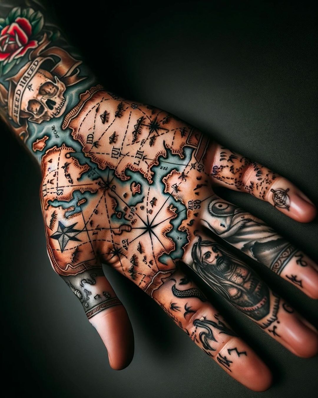 Una mappa tatuata sulla mano
